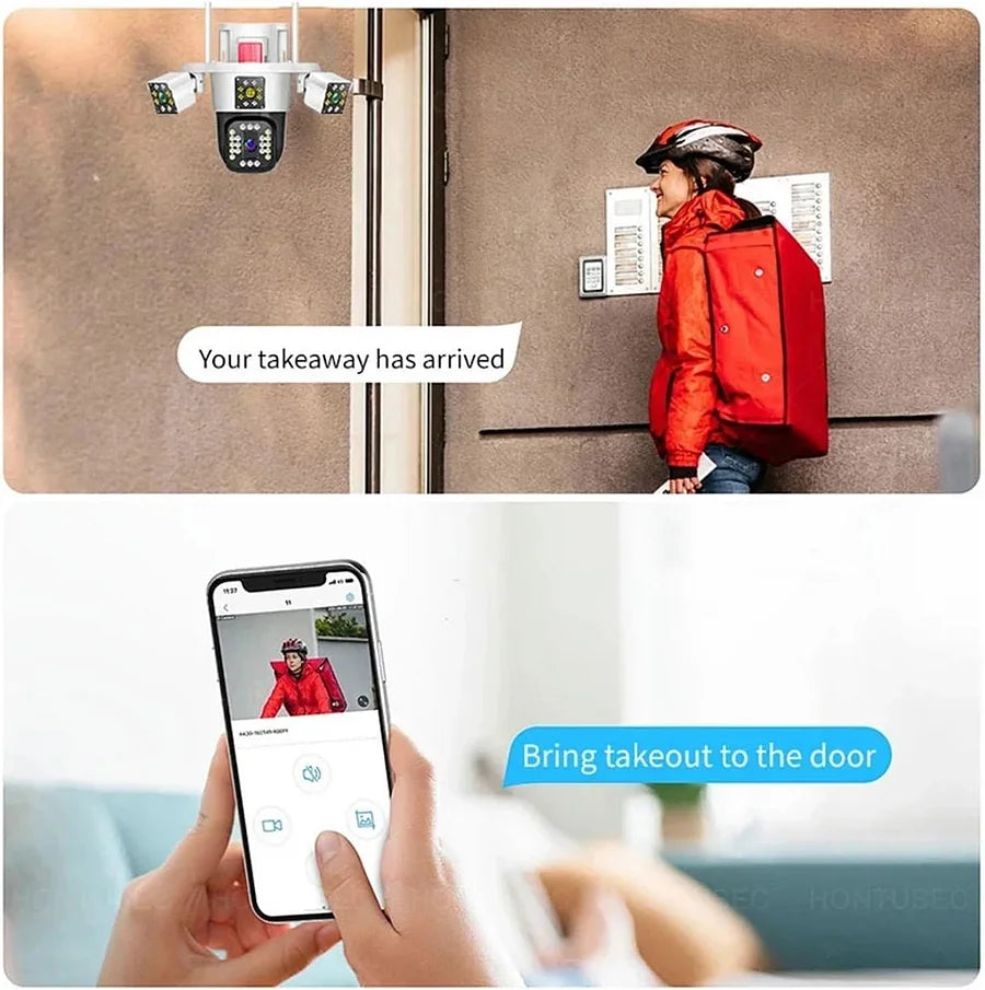 Telecamera di sorveglianza intelligente a rotazione con tre teste