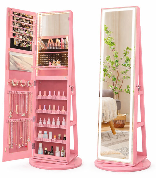 AT Armadio portagioie con specchio a figura intera e luci LED regolabili